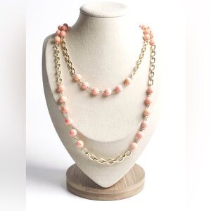 Vintage and Rare Pink Coral “Angel Skin” & Gold Double Strand Necklace